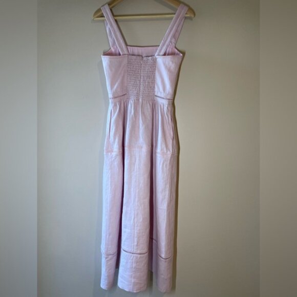 NEW Reformation Everett Linen Midi Dress Cherry Blossom Light Pink | US 4 UK 8 - Picture 5 of 14